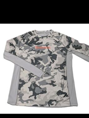 Simms SolarFlex Crewneck Long Sleeve Camo Fishing Shirt Men's Medium